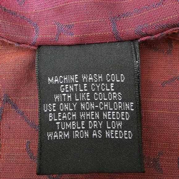 Men's J. Ferrar Button Up Striped Red & Orange with Subtle Floral Print Shirt M - Picture 8 of 8